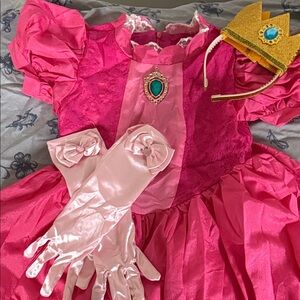 Pink Princess Costume with Crown and Gloves